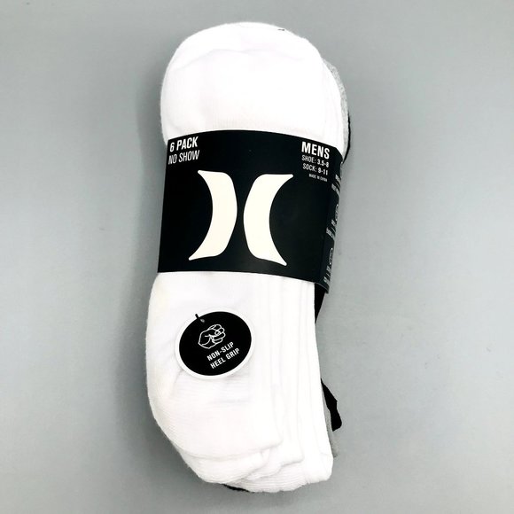 Hurley No Show Men's Shoe Size 3.5-8 White Gray Black Breathable Mesh 6 pack - Picture 1 of 4